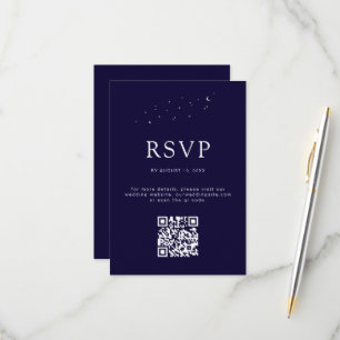Tarjeta De Confirmación De Asistencia Elegante Boda moderno de código QR azul celestial