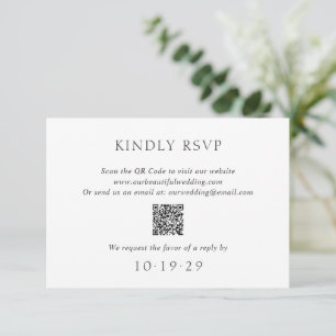 Tarjeta De Confirmación De Asistencia Elegante Boda moderno de código QR en blanco y neg