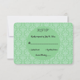 Tarjeta De Confirmación De Asistencia Elegante Boda moderno de Damasco verde sencillo gu
