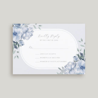 Tarjeta De Confirmación De Asistencia Elegante Boda moderno de flores azules