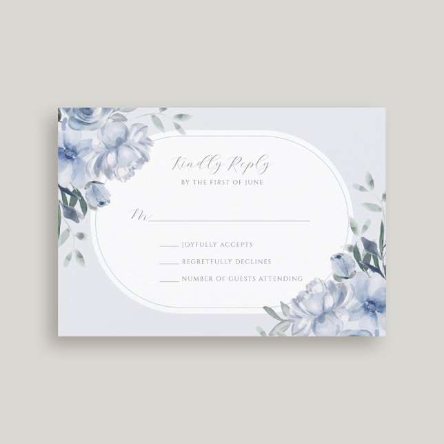 Tarjeta De Confirmación De Asistencia Elegante Boda moderno de flores azules (Subido por el creador)