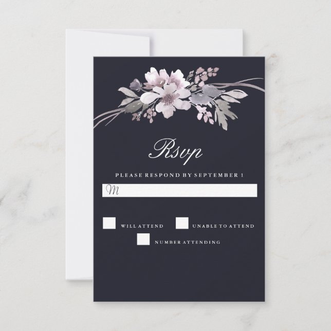 Tarjeta De Confirmación De Asistencia Elegante Boda moderno de invierno azul de la marin (Anverso)