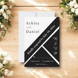 Tarjeta De Confirmación De Asistencia Elegante Boda Moderno De Moda Blanco Y Negro Clási