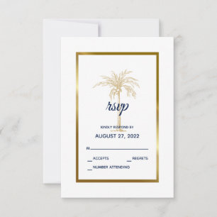 Tarjeta De Confirmación De Asistencia Elegante Boda moderno de palmera dorada blanca de