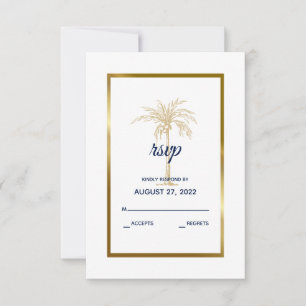 Tarjeta De Confirmación De Asistencia Elegante Boda moderno de palmera dorada blanca de