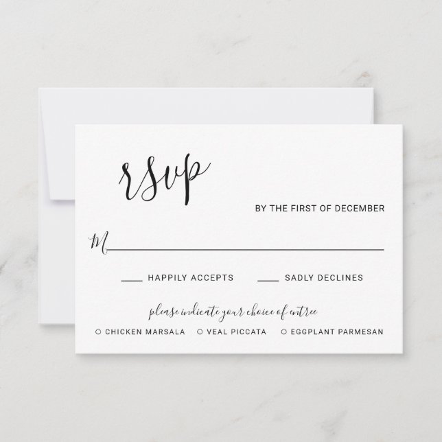 Tarjeta De Confirmación De Asistencia Elegante Boda moderno negro y blanco (Anverso)