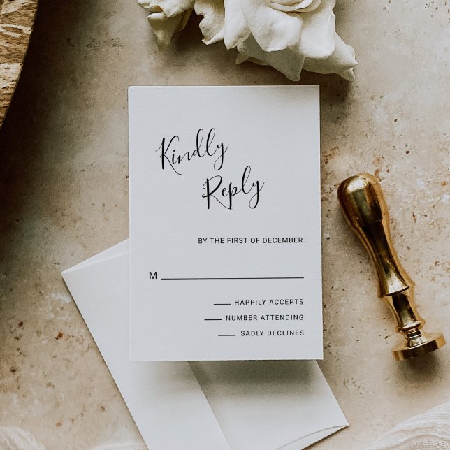 Tarjeta De Confirmación De Asistencia Elegante Boda moderno negro y blanco (Subido por el creador)