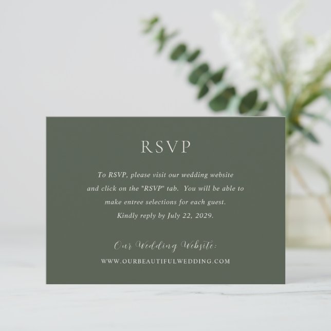 Tarjeta De Confirmación De Asistencia Elegante Boda moderno verde oliva (Anverso de pie)