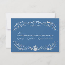 Tarjeta De Confirmación De Asistencia Elegante Boda monocromático de guirnalda azul y pl