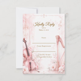Tarjeta De Confirmación De Asistencia Elegante Boda Musical Rosa