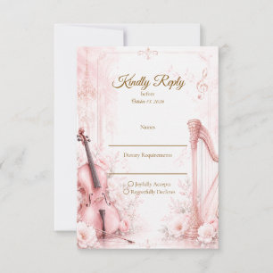 Tarjeta De Confirmación De Asistencia Elegante Boda Musical Rosa