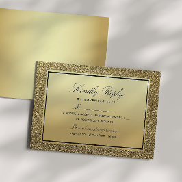 Tarjeta De Confirmación De Asistencia Elegante Boda Negra y Dorada Chic