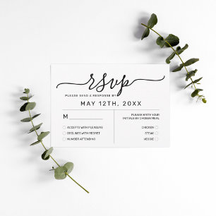 Tarjeta De Confirmación De Asistencia Elegante Boda negro blanco simple