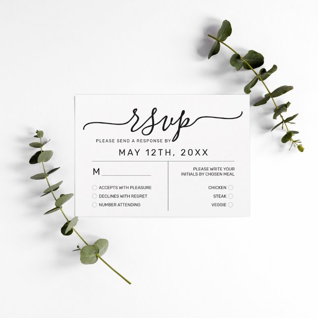 Tarjeta De Confirmación De Asistencia Elegante Boda negro blanco simple (Subido por el creador)