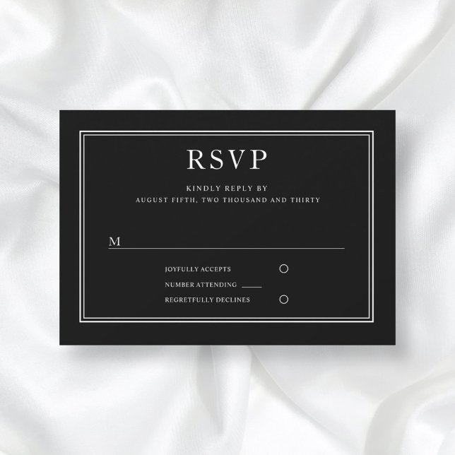 Tarjeta De Confirmación De Asistencia Elegante Boda negro clásico (Subido por el creador)