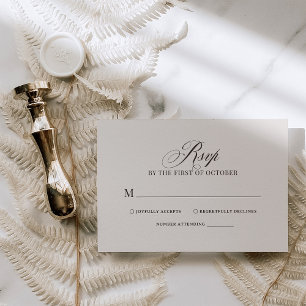 Tarjeta De Confirmación De Asistencia Elegante Boda Neutral de Lujo en Marfil y Marrón