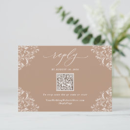 Tarjeta De Confirmación De Asistencia Elegante Boda Neutral de Taupe Beige Código QR