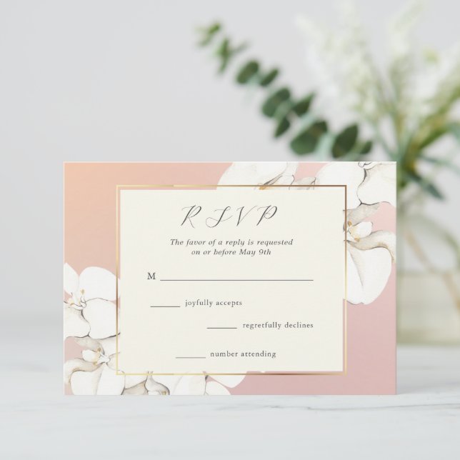 Tarjeta De Confirmación De Asistencia Elegante Boda Orquídea Rosa (Anverso de pie)