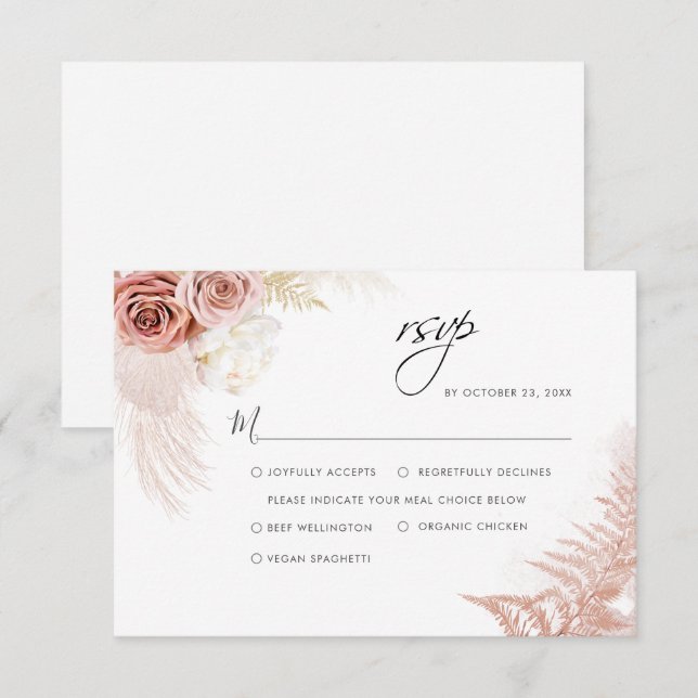 Tarjeta De Confirmación De Asistencia Elegante Boda Pampas Grass Terracotta (Anverso / Reverso)