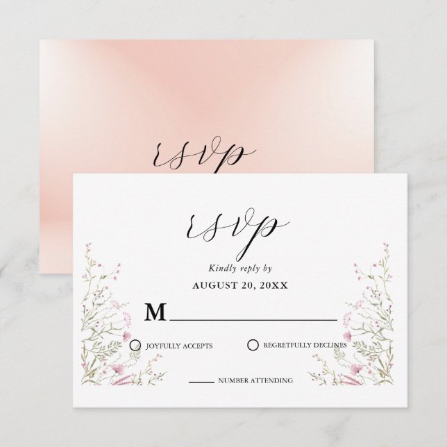 Tarjeta De Confirmación De Asistencia Elegante Boda Pink Wild Floral (Anverso / Reverso)