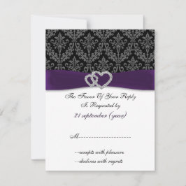 Tarjeta De Confirmación De Asistencia Elegante Boda Purple Damask Diamante