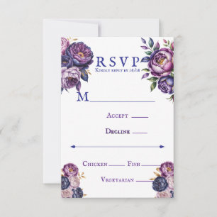 Tarjeta De Confirmación De Asistencia Elegante Boda Púrpura y Magenta Peony