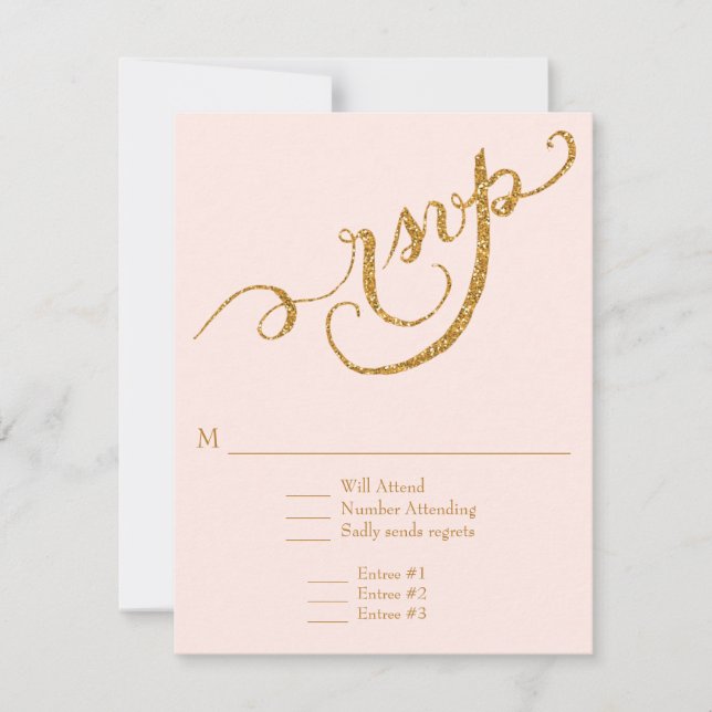 Tarjeta De Confirmación De Asistencia Elegante Boda Purpurina de caligrafía de guión dor (Anverso)
