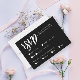 Tarjeta De Confirmación De Asistencia Elegante Boda QR elegante blanco negro moderno