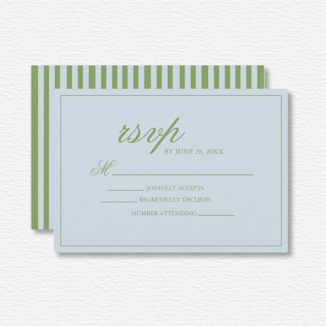 Tarjeta De Confirmación De Asistencia Elegante Boda rayado verde azul (Subido por el creador)