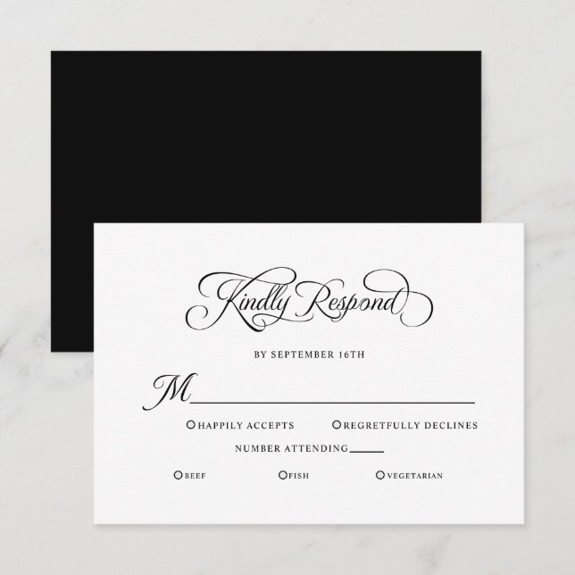 Tarjeta De Confirmación De Asistencia Elegante Boda Respondiendo Amablemente Caligrafía  (Anverso / Reverso)