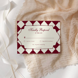 Tarjeta De Confirmación De Asistencia Elegante Boda Retro a Cuadros Burgundy