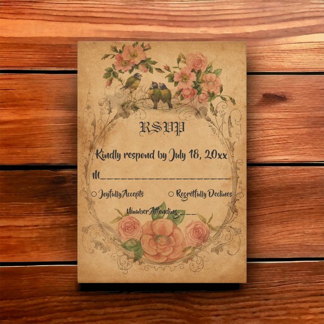 Tarjeta De Confirmación De Asistencia Elegante Boda Retro Clásico Antiguo (Subido por el creador)