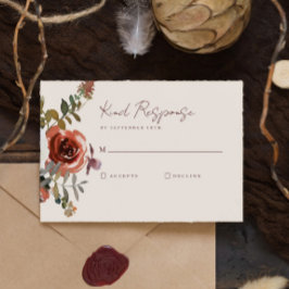 Tarjeta De Confirmación De Asistencia Elegante Boda Rojo Floral de Caída Romántica
