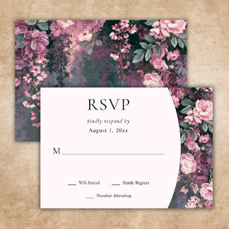 Tarjeta De Confirmación De Asistencia Elegante Boda Romántica con Floral Rosa Malva