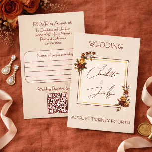 Tarjeta De Confirmación De Asistencia Elegante Boda Romántica de Otoño en Rosa Oxidada