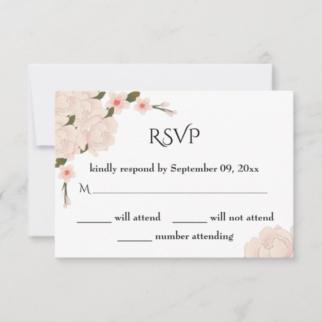 Tarjeta De Confirmación De Asistencia Elegante Boda romántico de flores rosadas (Anverso)