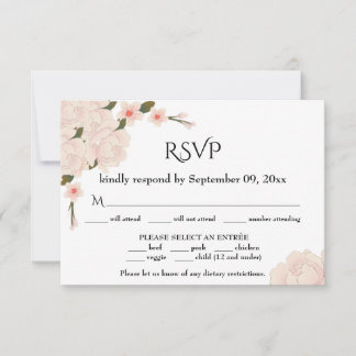 Tarjeta De Confirmación De Asistencia Elegante Boda romántico de flores rosadas