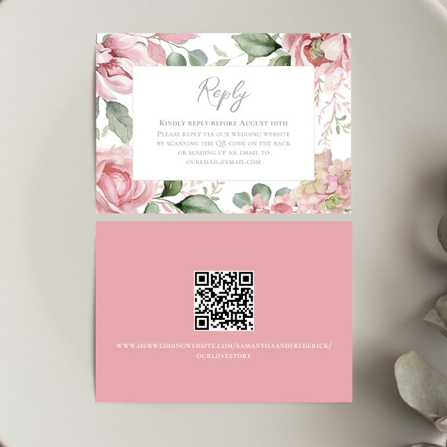 Tarjeta De Confirmación De Asistencia Elegante Boda rosa de Rubor Floral (Blush pink floral Wedding RSVP card)