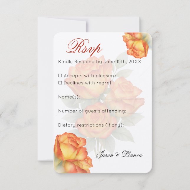 Tarjeta De Confirmación De Asistencia Elegante Boda Rosas de acuarela Pastel Petals (Anverso)