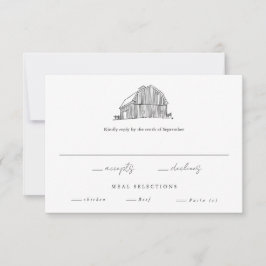 Tarjeta De Confirmación De Asistencia Elegante boda rústica en granero negro y blanco
