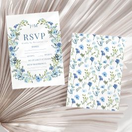 Tarjeta De Confirmación De Asistencia Elegante boda rústico de flores azules de color az