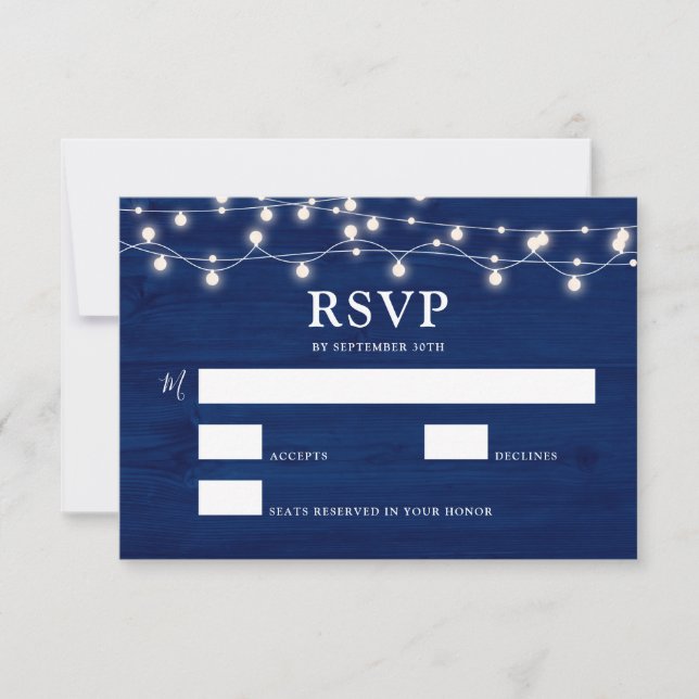 Tarjeta De Confirmación De Asistencia Elegante Boda Rústico de Madera Azul (Anverso)