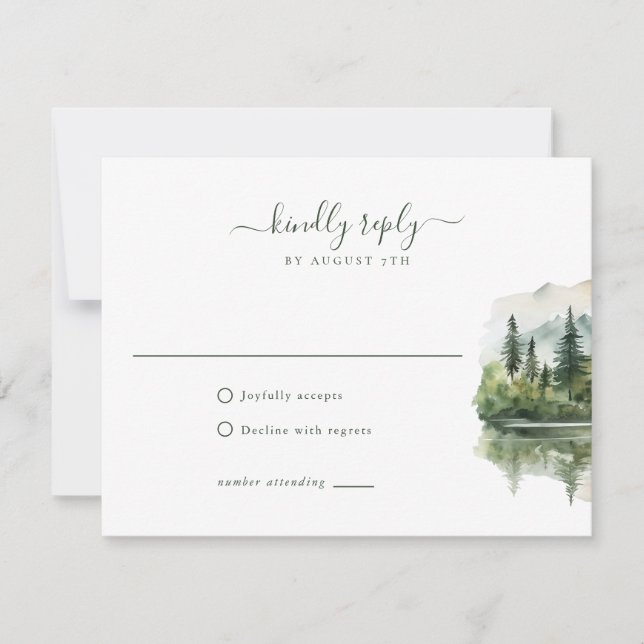 Tarjeta De Confirmación De Asistencia Elegante Boda Rústico de Paisaje de Montaña (Anverso)