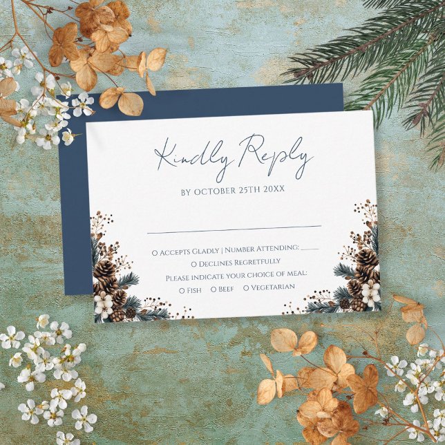 Tarjeta De Confirmación De Asistencia Elegante Boda Rústico Floral Pinecones (Elegant Rustic Floral Pinecones Wedding RSVP Card)