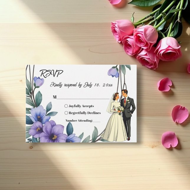 Tarjeta De Confirmación De Asistencia Elegante Boda Rústico Floral Wreath Bride Groom (Subido por el creador)