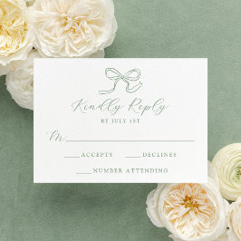 Tarjeta De Confirmación De Asistencia Elegante Boda Sage Green Bow