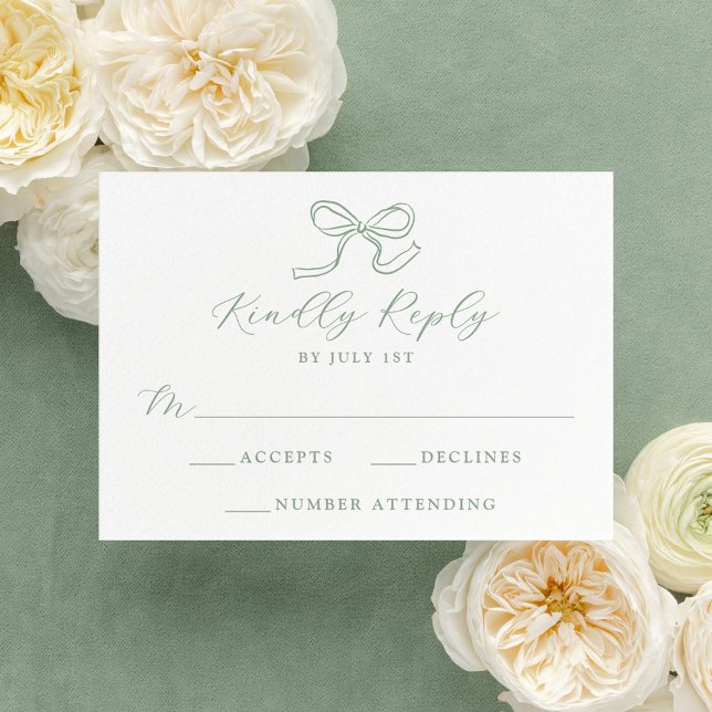 Tarjeta De Confirmación De Asistencia Elegante Boda Sage Green Bow (Subido por el creador)