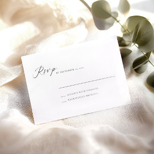 Tarjeta De Confirmación De Asistencia Elegante Boda sencillo de escritura blanca negra