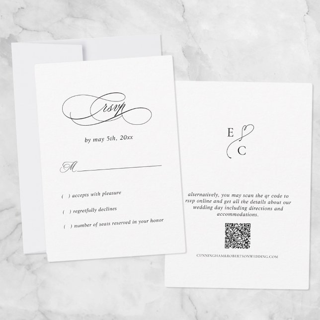 Tarjeta De Confirmación De Asistencia Elegante Boda Sencillo Moderno Código QR Monograma (Subido por el creador)