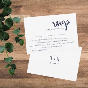 Tarjeta De Confirmación De Asistencia Elegante Boda simple azul de la Marina
